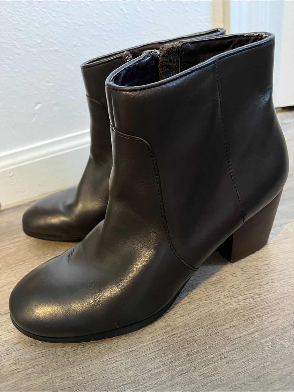 J. Jill Dark Brown Leather Ankle Booties with Block Heel